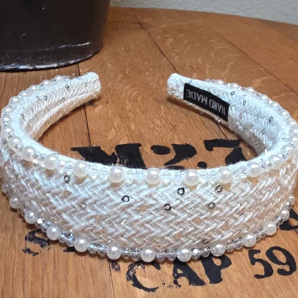 New Handmade White Pearl Beaded Embellished Jeweled Headband Hair Accesories